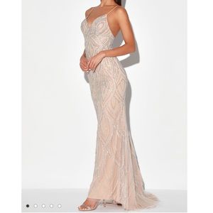 Luxe of a Lifetime Beige Beaded Mermaid Maxi Dress